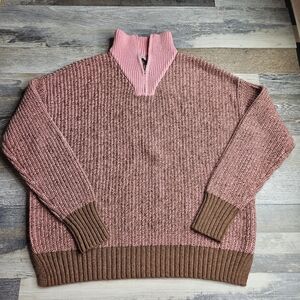 Zaket & Plover Sweater Zip Collar Sweater Small Wool Blend Pink Brown